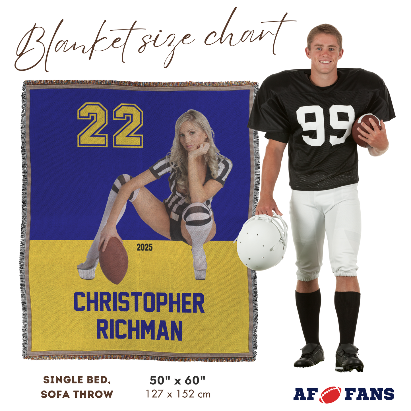 Personalized Woven Blanket with Football Team Colors, Girl, Number & Text