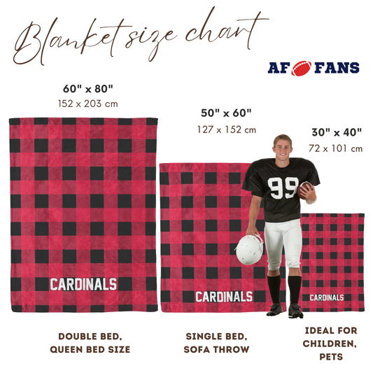 Personalized Plaid Fleece Blanket in Football Team Colors - Custom Text for Couch, Bed & Game Day