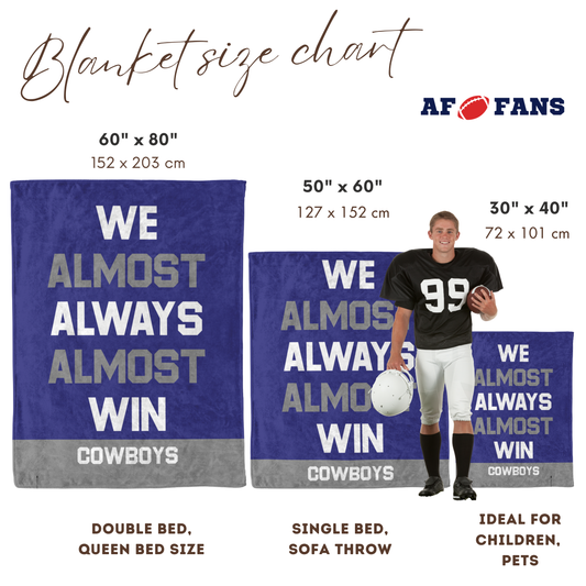 Personalized 'We Almost Win' Fleece Blanket in Football Team Colors - Custom Text for Game Day