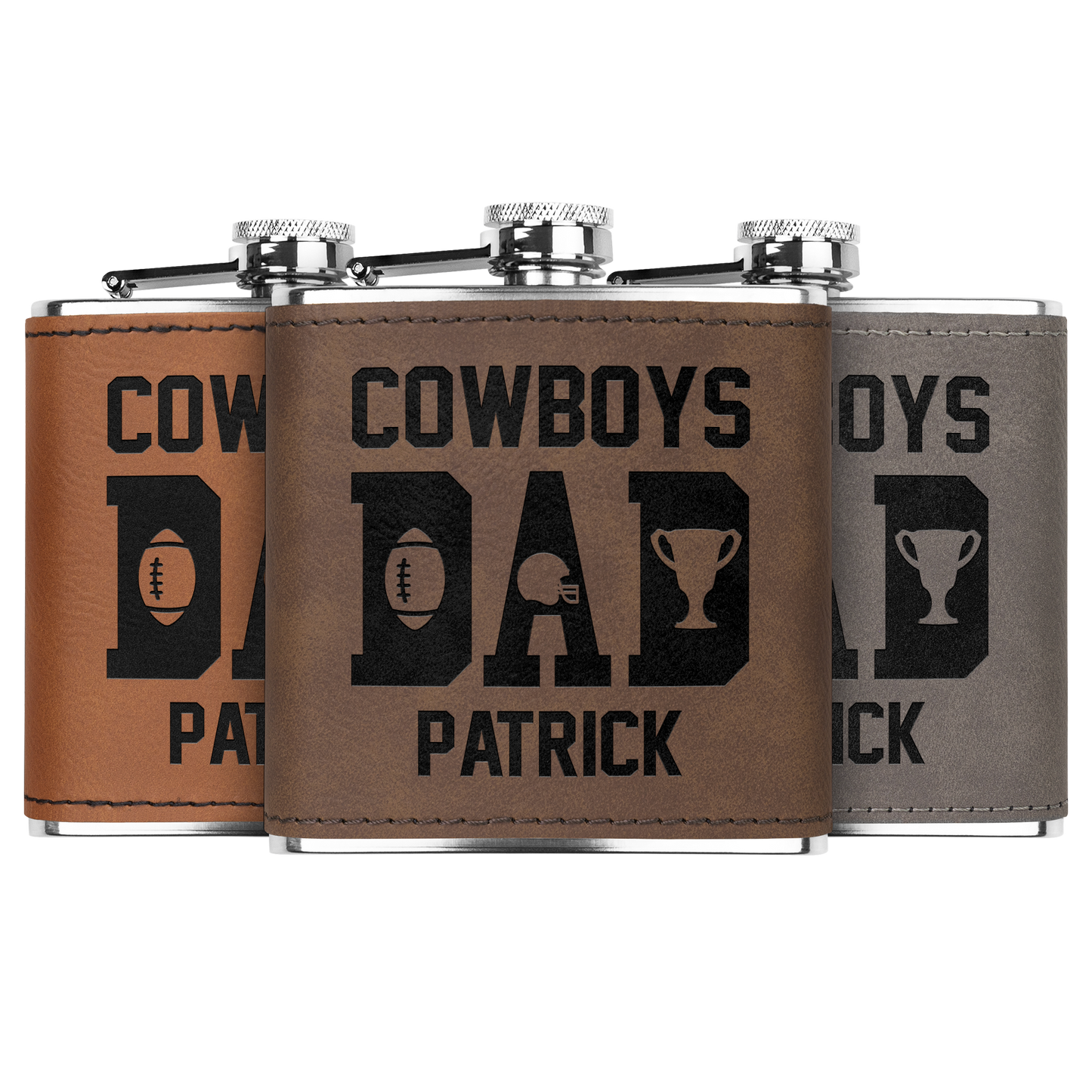 Personalized 6 oz Stainless Steel Football Fan Flask for Dad - Custom Laser Engraved Dad