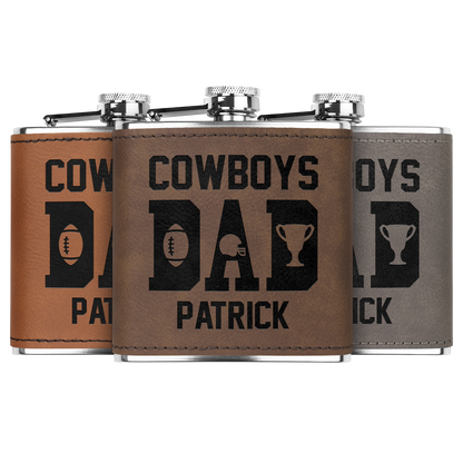 Personalized 6 oz Stainless Steel Football Fan Flask for Dad - Custom Laser Engraved Dad