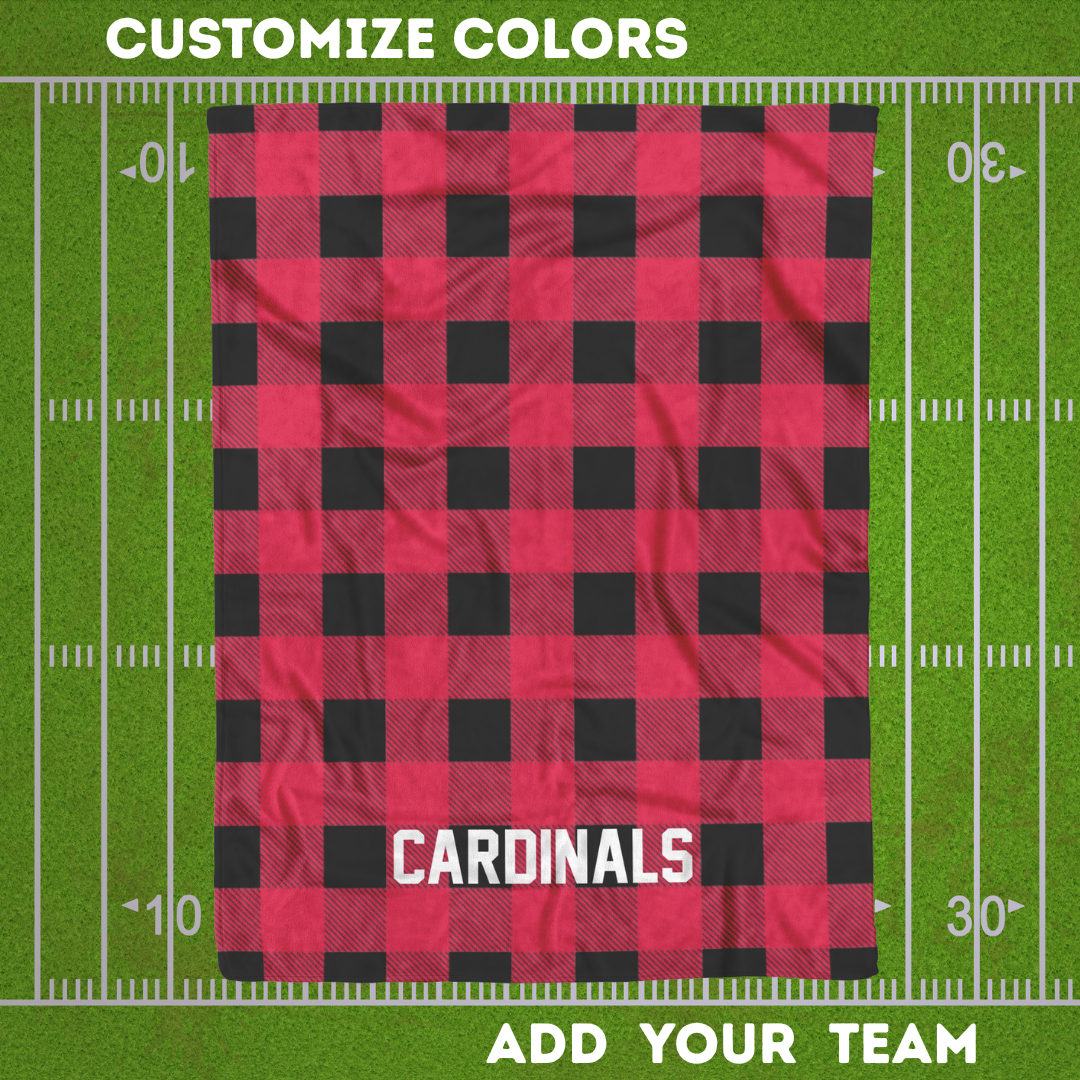 Personalized Plaid Fleece Blanket in Football Team Colors - Custom Text for Couch, Bed & Game Day