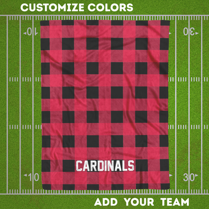 Personalized Plaid Fleece Blanket in Football Team Colors - Custom Text for Couch, Bed & Game Day