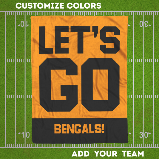 Personalized 'Let's Go' Fleece Blanket in Football Team Colors - Custom Text for Game Day
