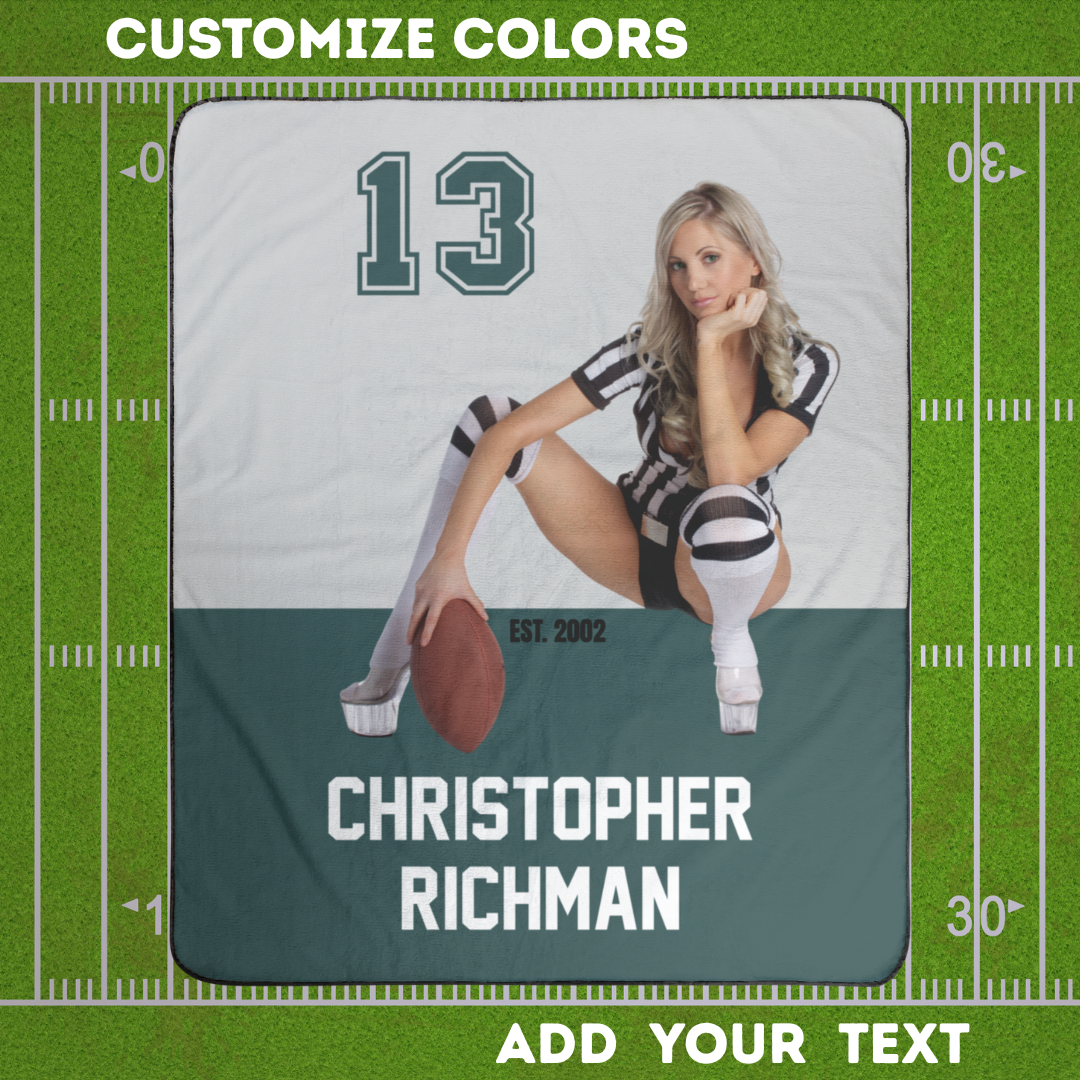Personalized Stadium Blanket with Football Team Colors, Girl, Number & Text
