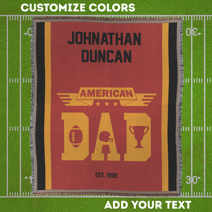 Personalized Woven Throw Blanket 'American Dad' - Custom Text for Father's Day or Family Gift
