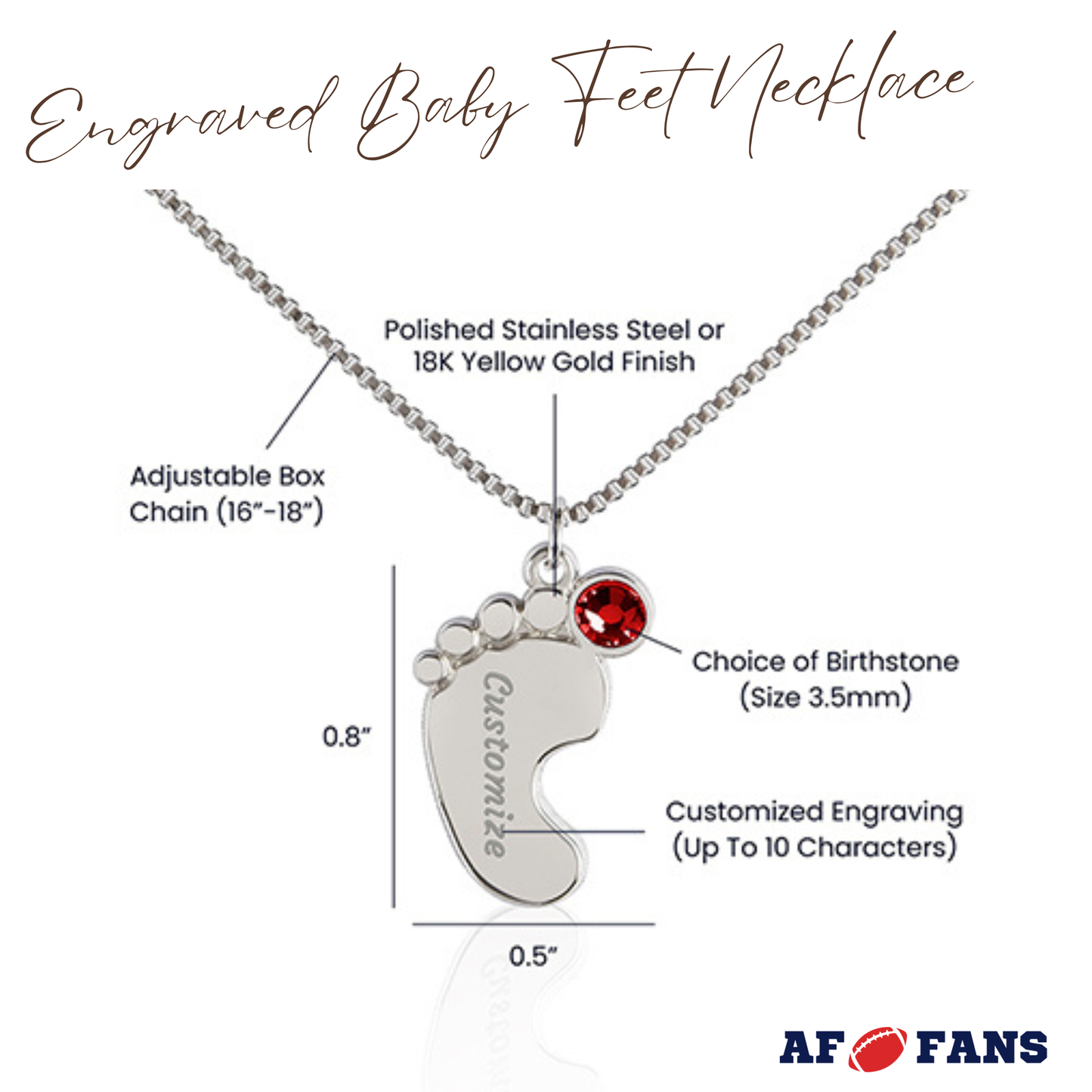 Custom Engraved Baby Feet Necklace with Birthstone - To My Mom