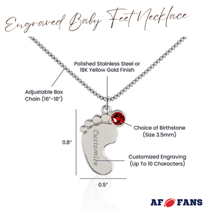 Custom Engraved Baby Feet Necklace with Birthstone - To My Mom