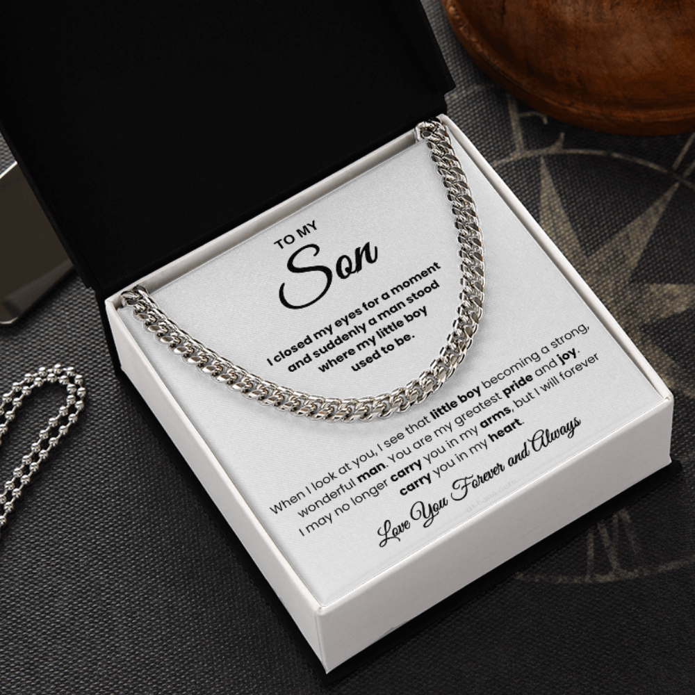 For Son: Cuban Link Chain with Message Card — "You are my greatest pride and joy"