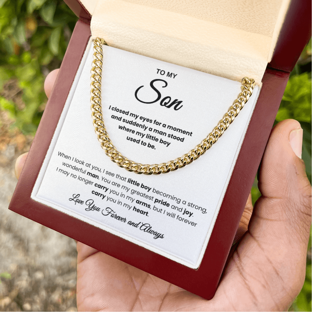 For Son: Cuban Link Chain with Message Card — "You are my greatest pride and joy"