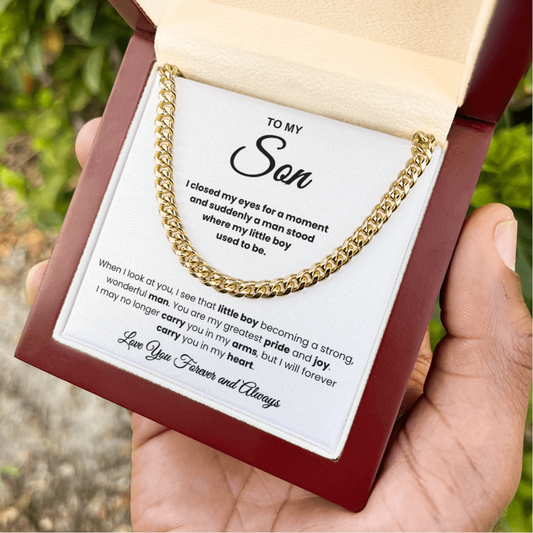 For Son: Cuban Link Chain with Message Card — "You are my greatest pride and joy"