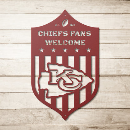 Personalized metal USA flag shield sign with logo football team, your text & date