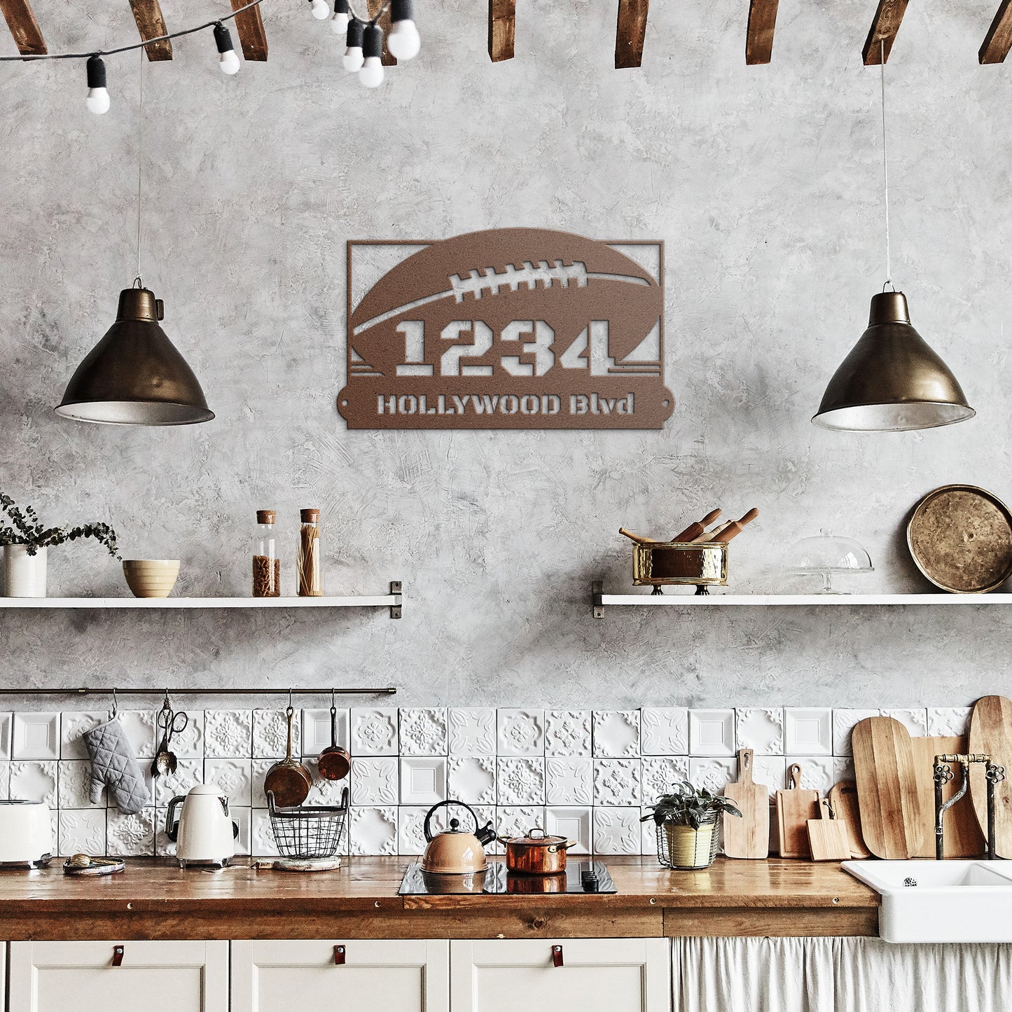 Address sign with FOOTBALL BALL