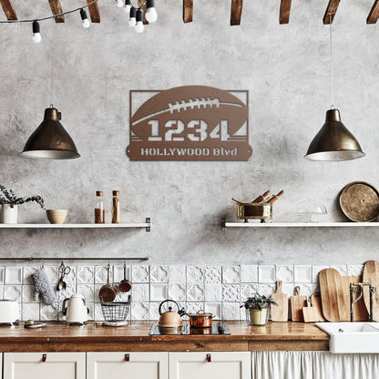Address sign with FOOTBALL BALL