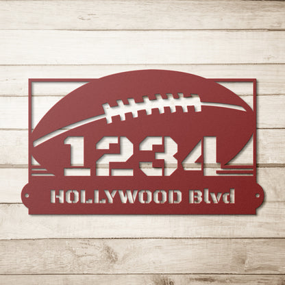 Address sign with FOOTBALL BALL
