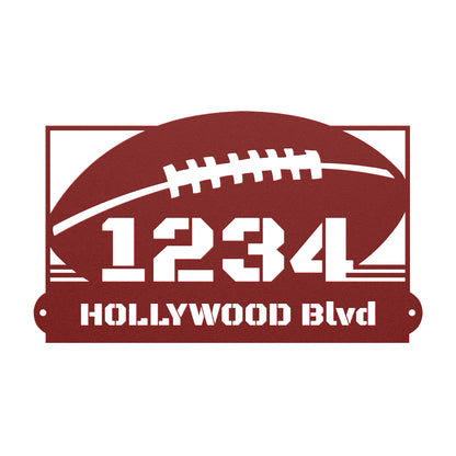 Address sign with FOOTBALL BALL