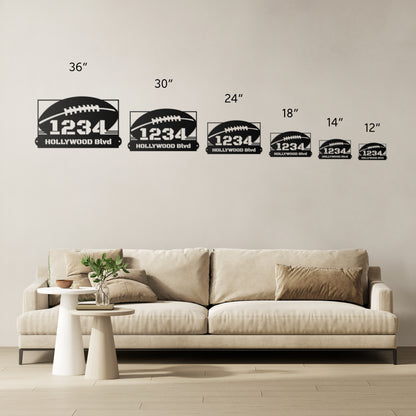 Address sign with FOOTBALL BALL