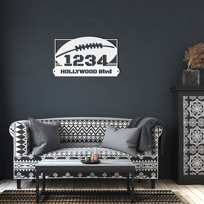 Address sign with FOOTBALL BALL