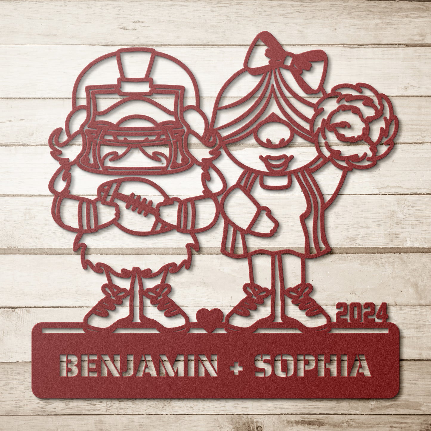 Personalized Metal Sign 'Football Coach & Cheerleader' with Custom Text & Date