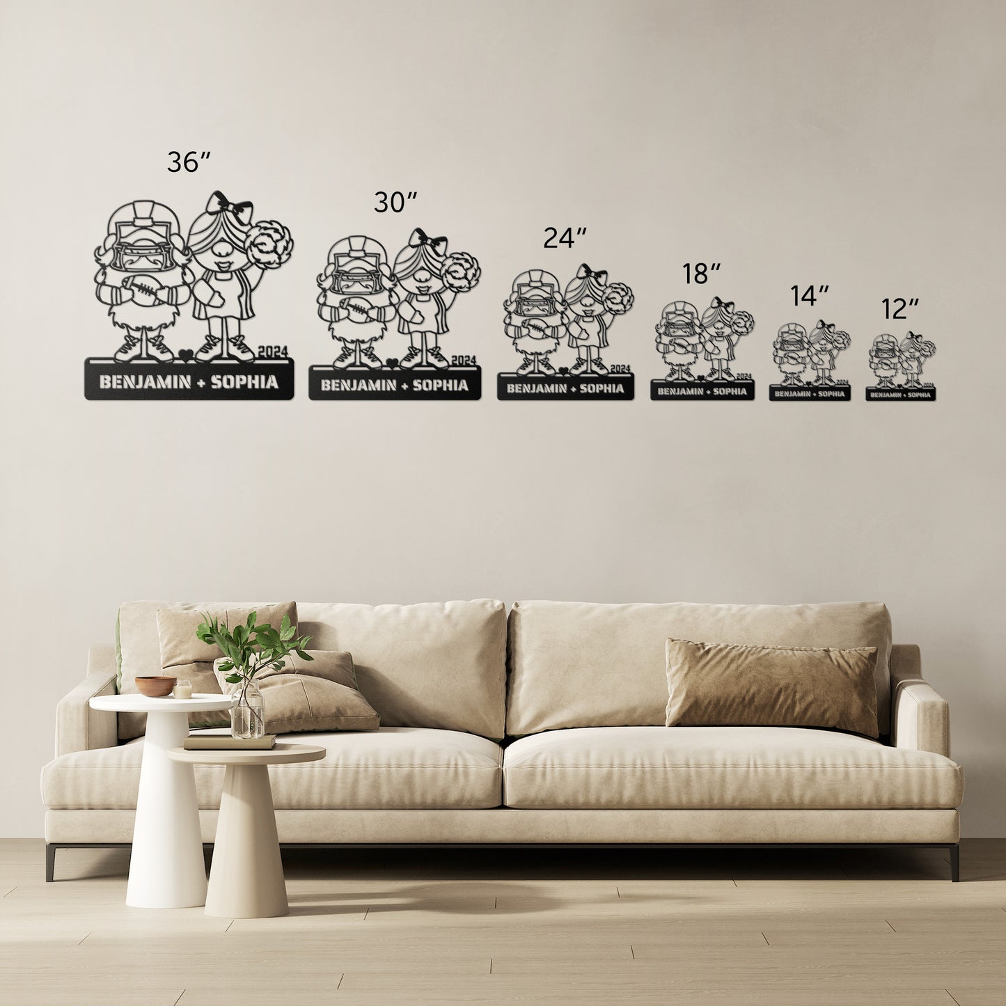Personalized Metal Sign 'Football Coach & Cheerleader' with Custom Text & Date