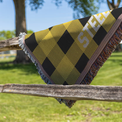 Personalized Football Team Colors Woven Throw Blanket - Custom Text for Game Day, Couch & Bed