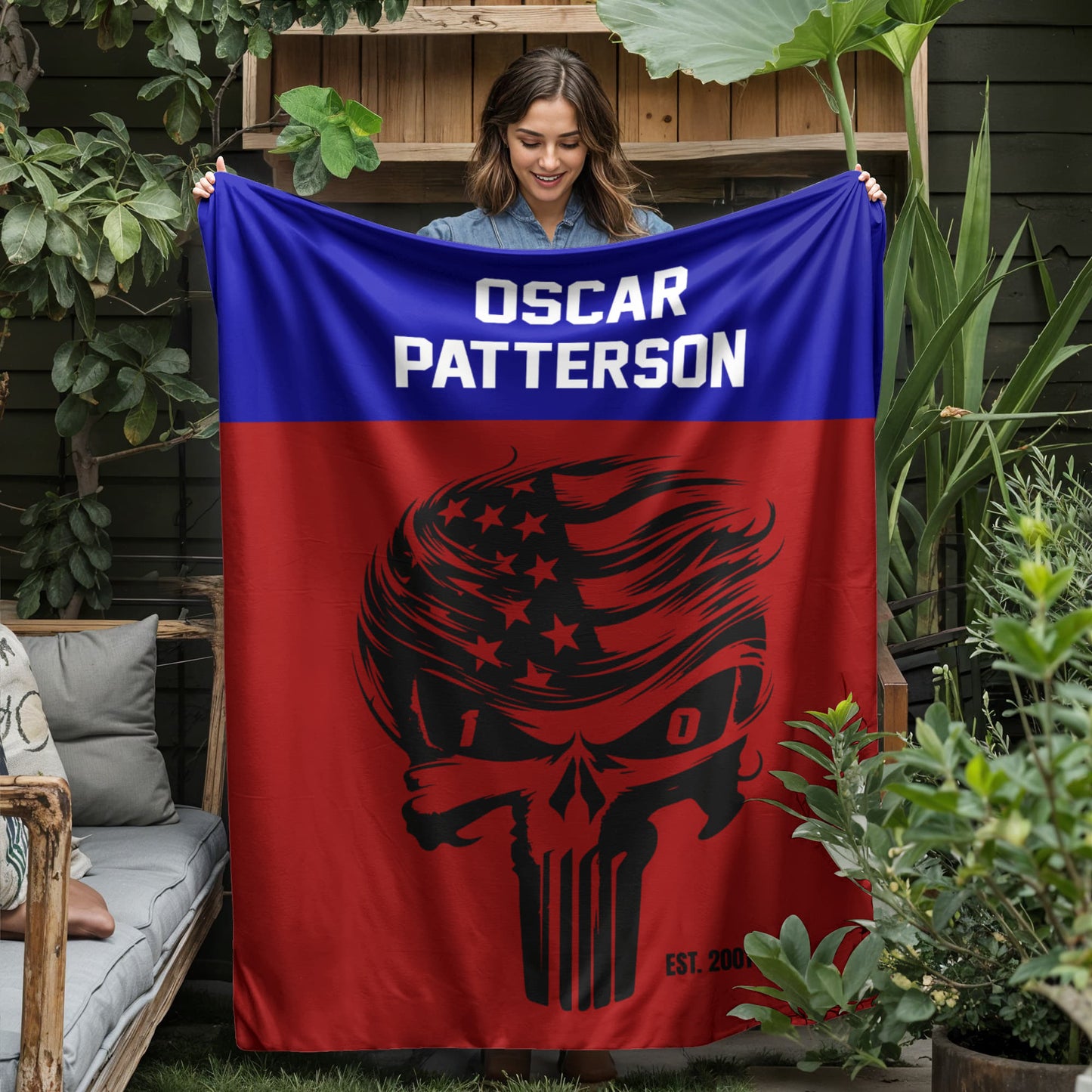 Stadium Blanket SCULL with Name & Date