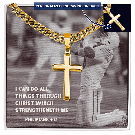 Engraved Cross Necklace with Cuban Chain For Christians