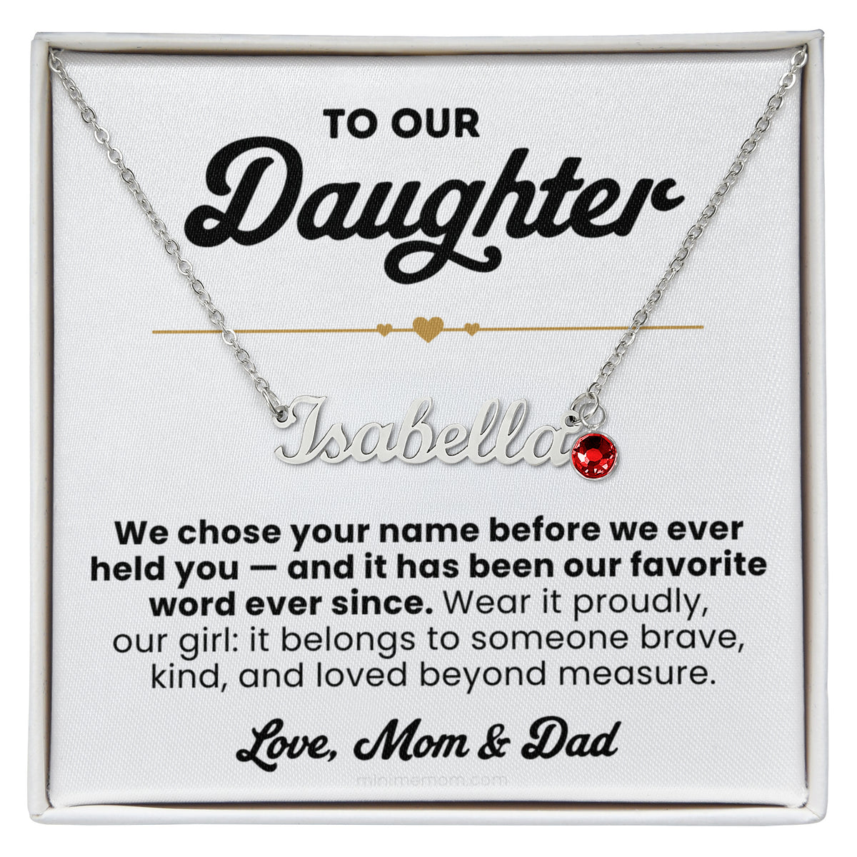 For Daughter: Personalized Name Pendant Necklace with Birthstone and Message Card — "We chose your name before we ever held you"2