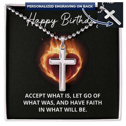 Engraved Cross Necklace with Ball Chain - Gift for Happy Birthday