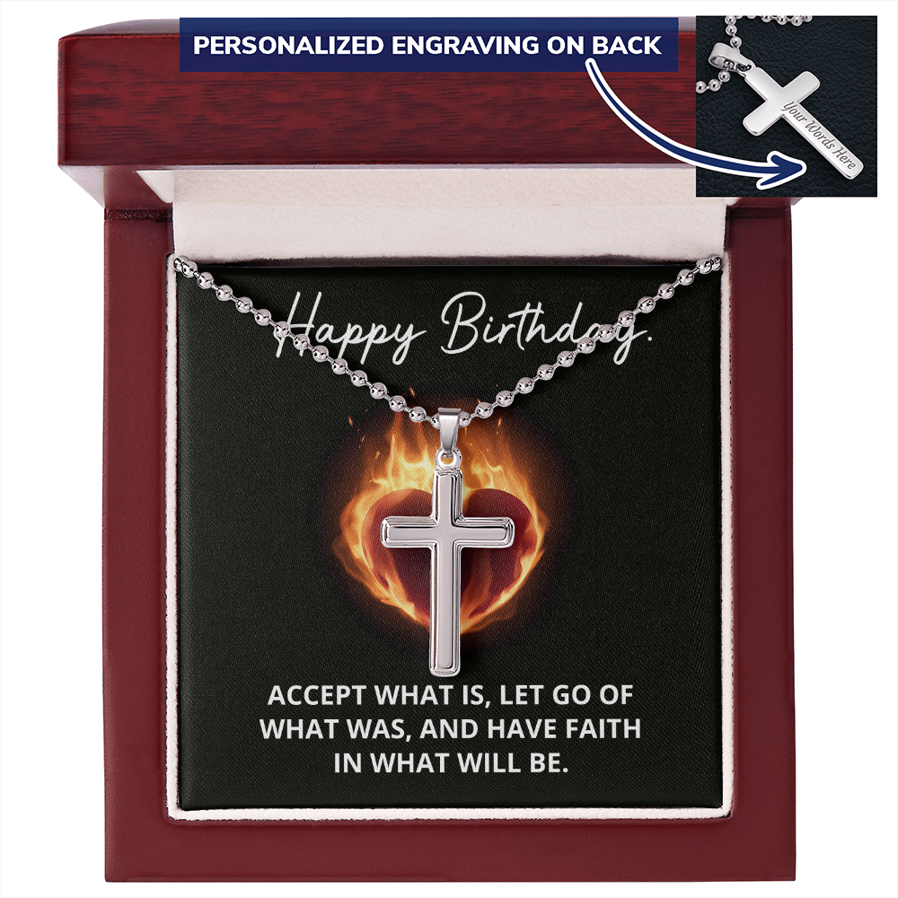 Engraved Cross Necklace with Ball Chain - Gift for Happy Birthday