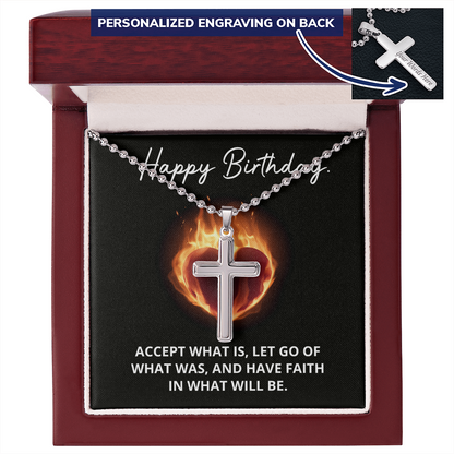Engraved Cross Necklace with Ball Chain - Gift for Happy Birthday