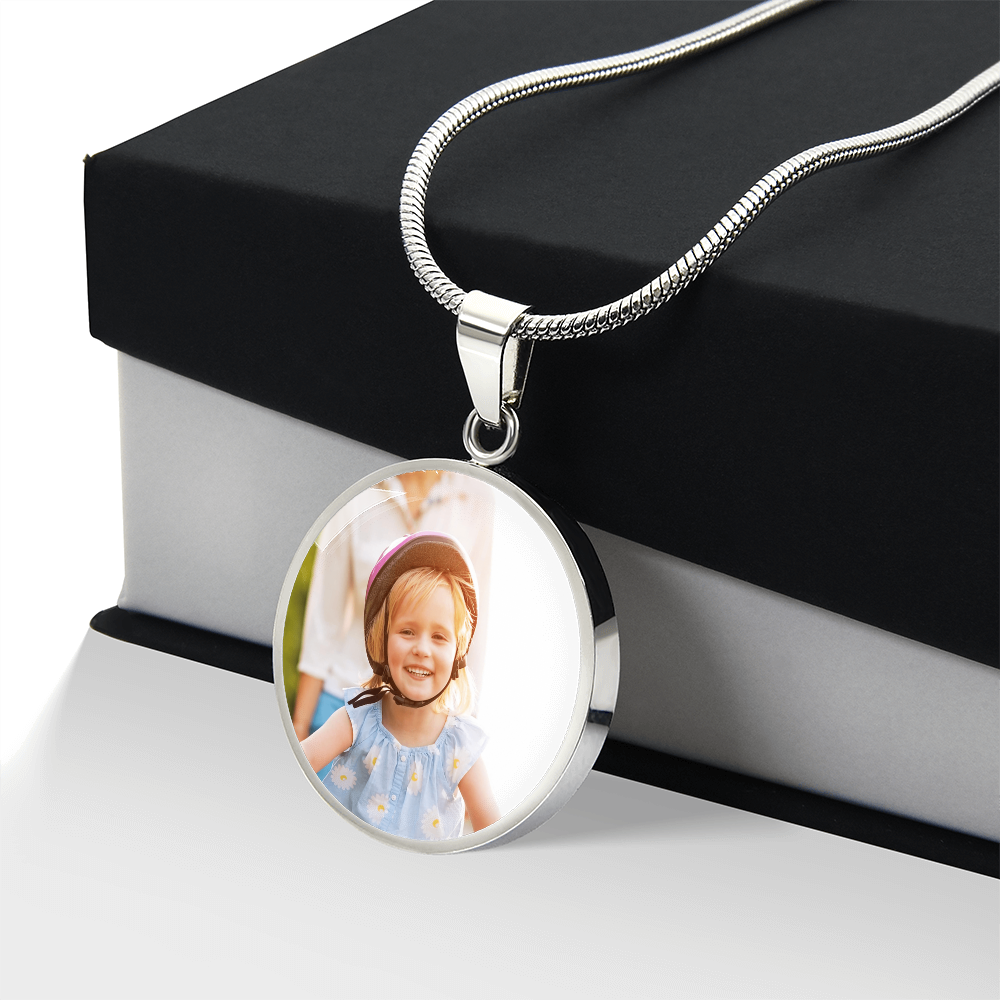 Luxury Circle Necklace with Custom Engraving and Photo