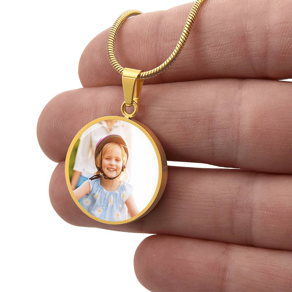 Luxury Circle Necklace with Custom Engraving and Photo