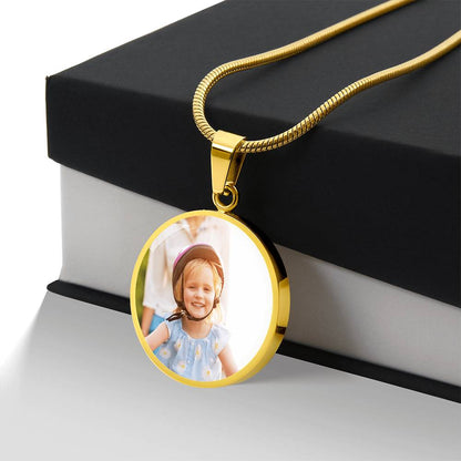 Luxury Circle Necklace with Custom Engraving and Photo