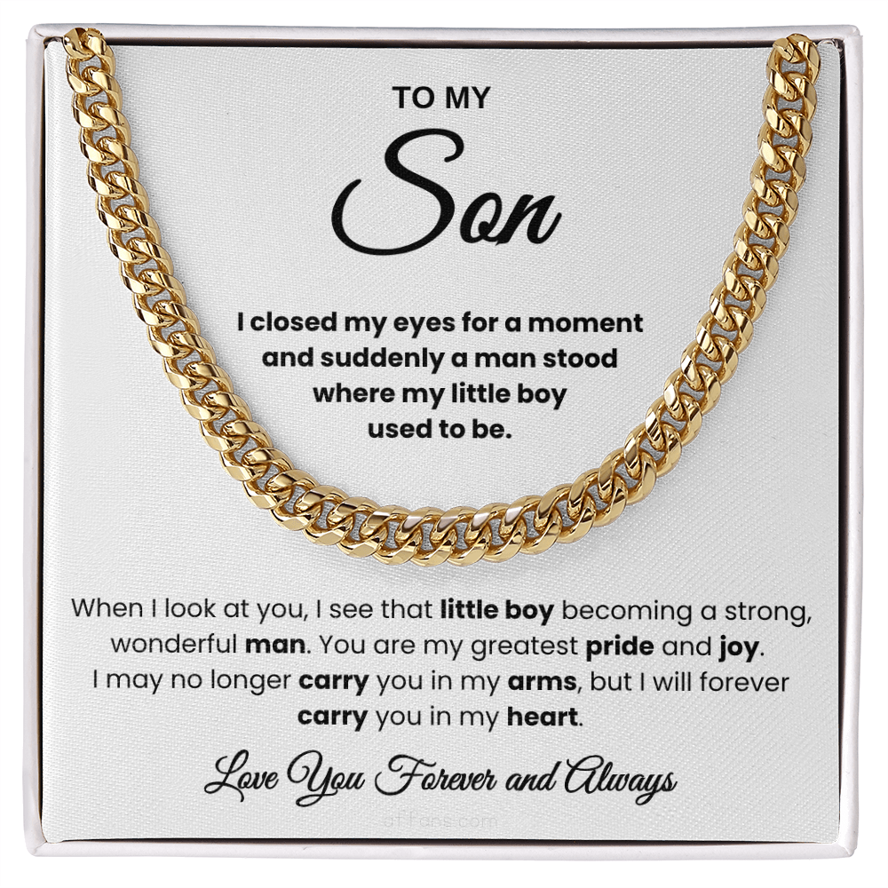 For Son: Cuban Link Chain with Message Card — "You are my greatest pride and joy"