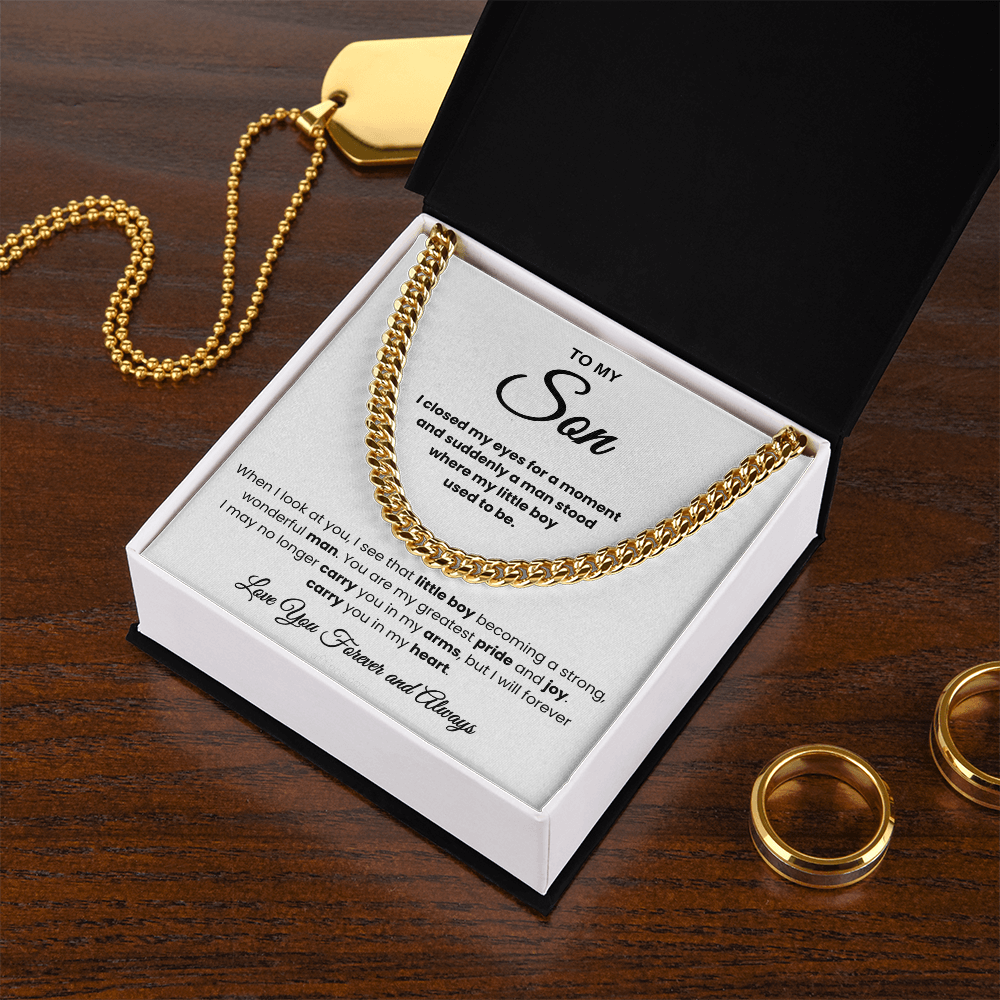 For Son: Cuban Link Chain with Message Card — "You are my greatest pride and joy"