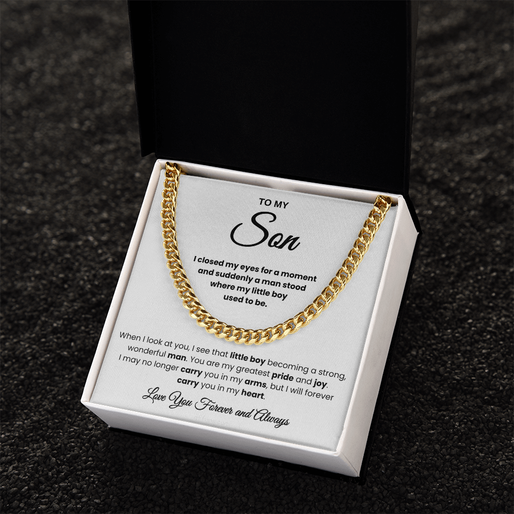 For Son: Cuban Link Chain with Message Card — "You are my greatest pride and joy"