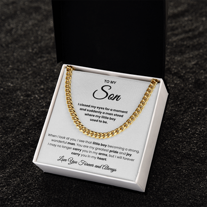 For Son: Cuban Link Chain with Message Card — "You are my greatest pride and joy"