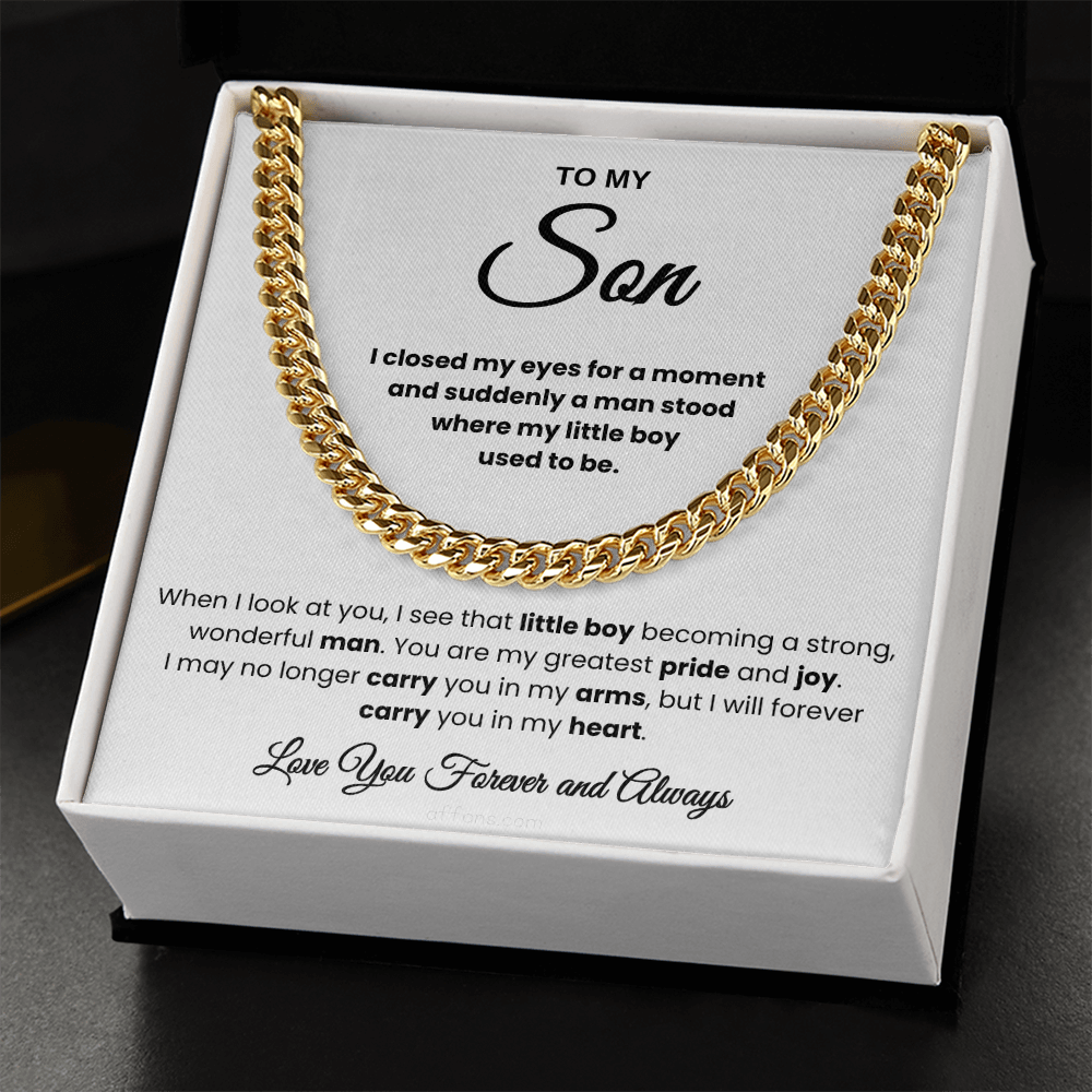 For Son: Cuban Link Chain with Message Card — "You are my greatest pride and joy"