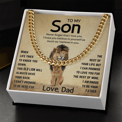 Personalized Message Card Cuban Link Chain Necklace for Son