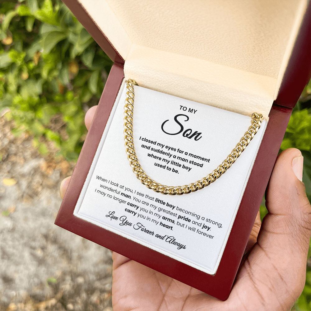 For Son: Cuban Link Chain with Message Card — "You are my greatest pride and joy"
