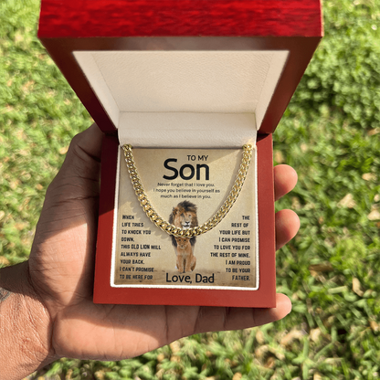 Personalized Message Card Cuban Link Chain Necklace for Son