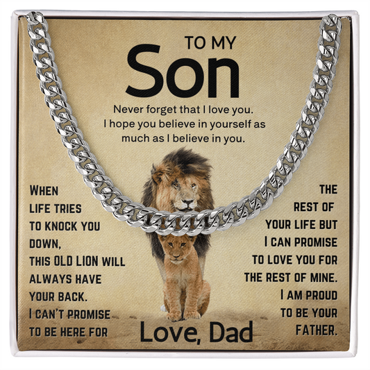 Personalized Message Card Cuban Link Chain Necklace for Son