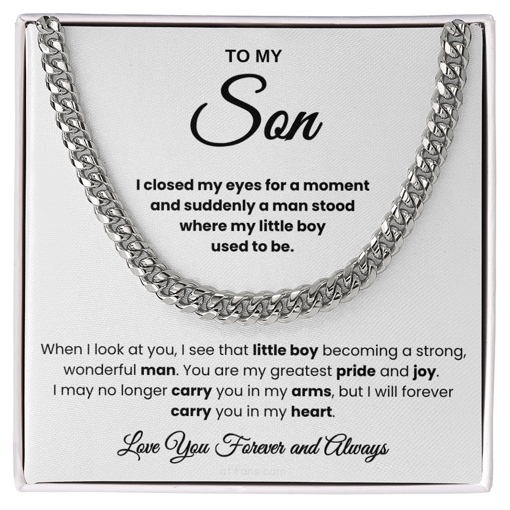 For Son: Cuban Link Chain with Message Card — "You are my greatest pride and joy"