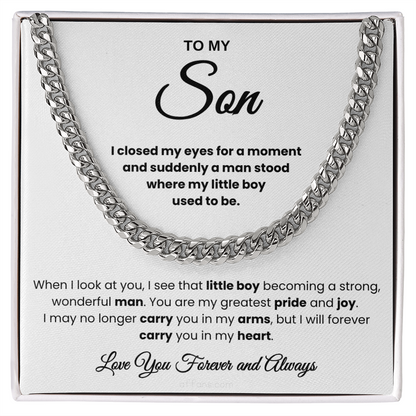 For Son: Cuban Link Chain with Message Card — "You are my greatest pride and joy"