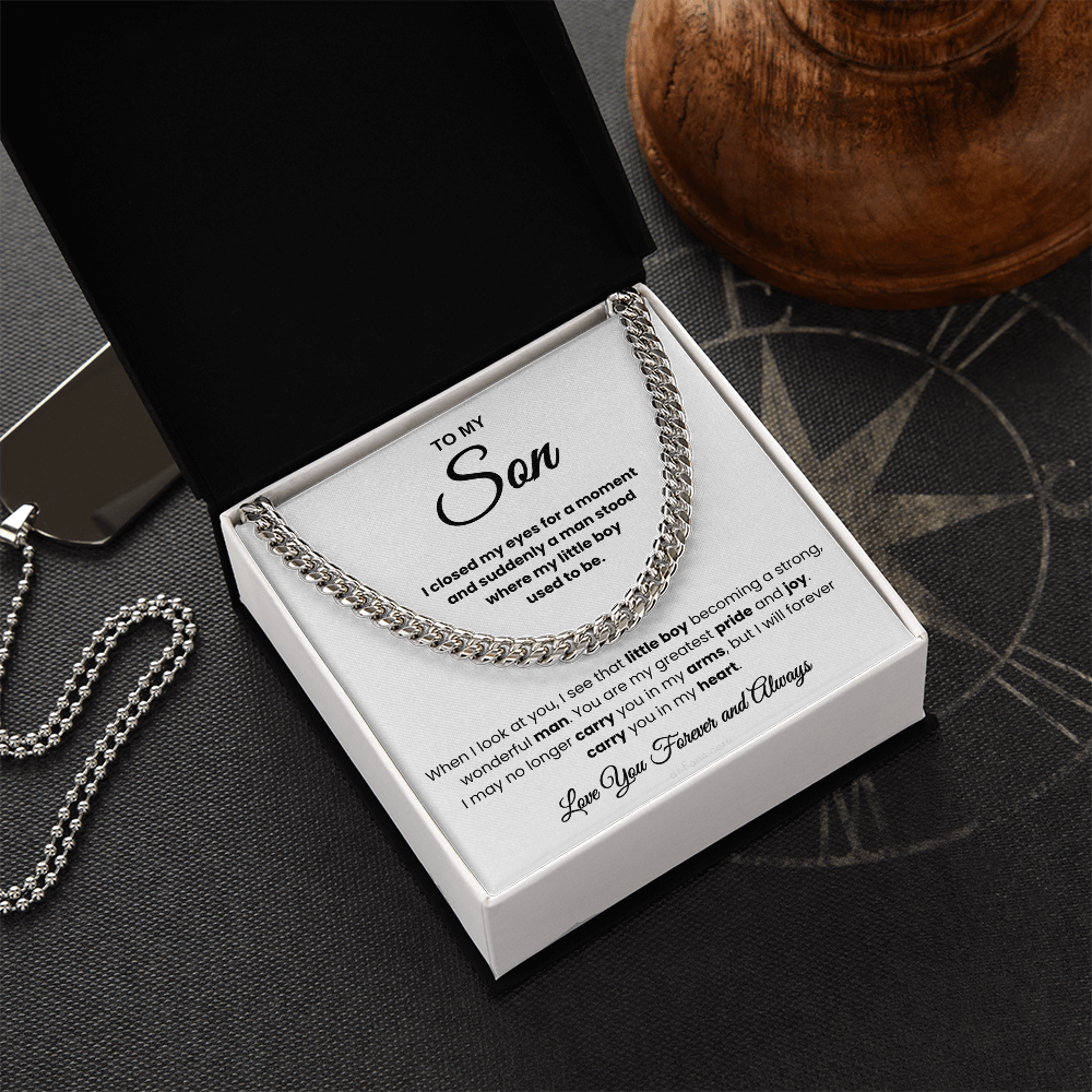 For Son: Cuban Link Chain with Message Card — "You are my greatest pride and joy"
