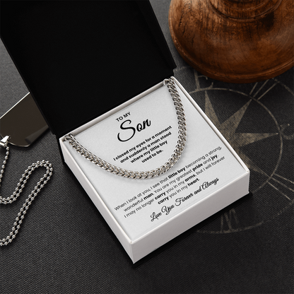 For Son: Cuban Link Chain with Message Card — "You are my greatest pride and joy"
