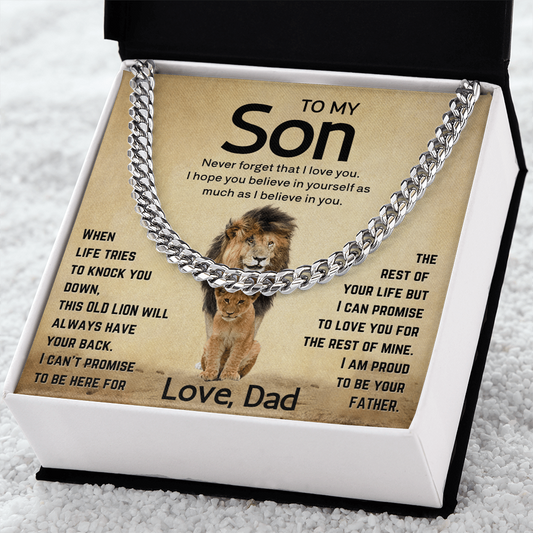 Personalized Message Card Cuban Link Chain Necklace for Son