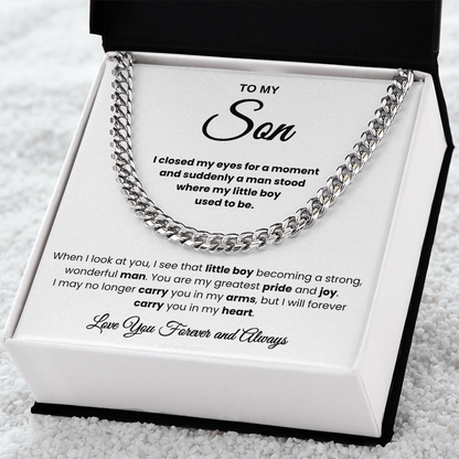 For Son: Cuban Link Chain with Message Card — "You are my greatest pride and joy"