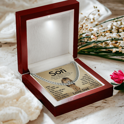 Personalized Message Card Cuban Link Chain Necklace for Son